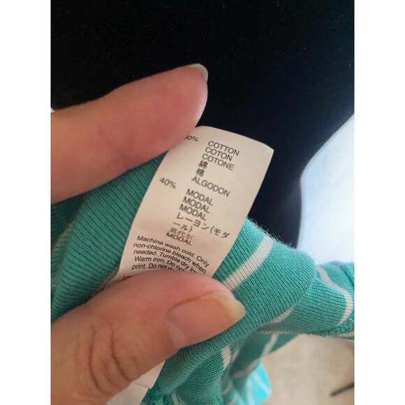 Gap Womens Top Size S Turquoise Teal Stripe 3/4 Sleeve Scoop Neck White NEW‎ - Picture 8 of 9